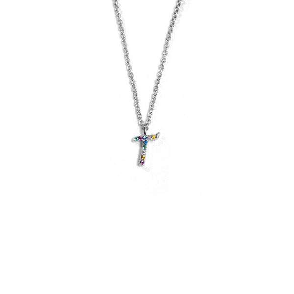 Rainbow CZ Initial Letter Necklace Itsallagift