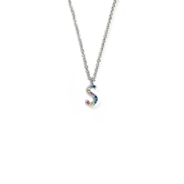 Rainbow CZ Initial Letter Necklace Itsallagift