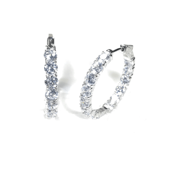 Inside-Outside CZ Hoop Earrings With Patented Secure Lock Itsallagift
