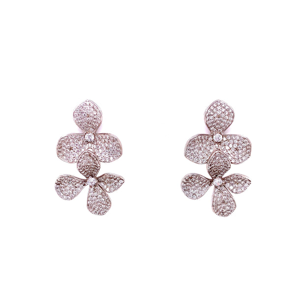 Large Hanging Pave Flower Earrings Silver Itsallagift