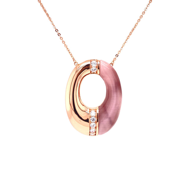 Large Oval Necklace Pendant With Cat Eye Stone And CZ Stones Itsallagift