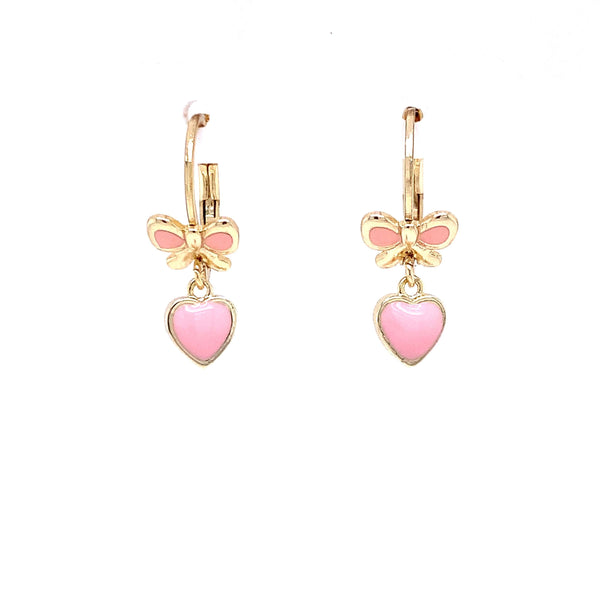 Light Pink Enamel Heart and Bow Earrings Itsallagift