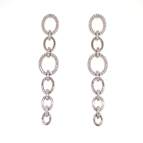 Long Link Styled Earrings With CZ Border Silver Itsallagift