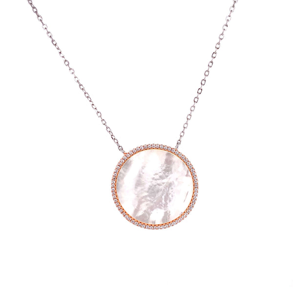 Mother of Pearl Disc with CZ Border Necklace Itsallagift