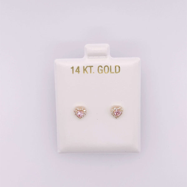 Small CZ Heart with Pink Center Stone Earring Itsallagift