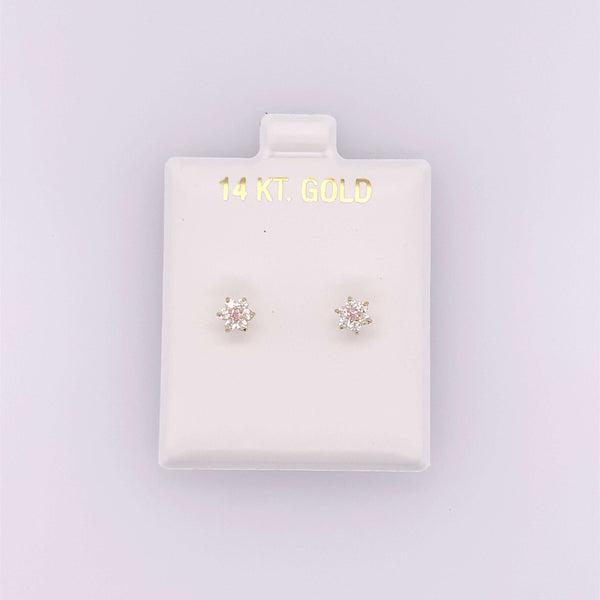 Small Flower CZ with Pink Center Stone Earrings Itsallagift