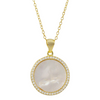 Gold Plated Necklace with Mother of Pearl Circle with CZ Bezel