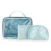 Ladies 3 Piece Set Cosmetic Hand Bag Clear Bag Blue