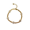 Gold Plated Cuban Link Bracelet with 5 Round CZ Stone Tablets