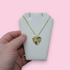 Gold Plated Ridged Large Diamond-Cut Heart Necklace With Paperclip Chain