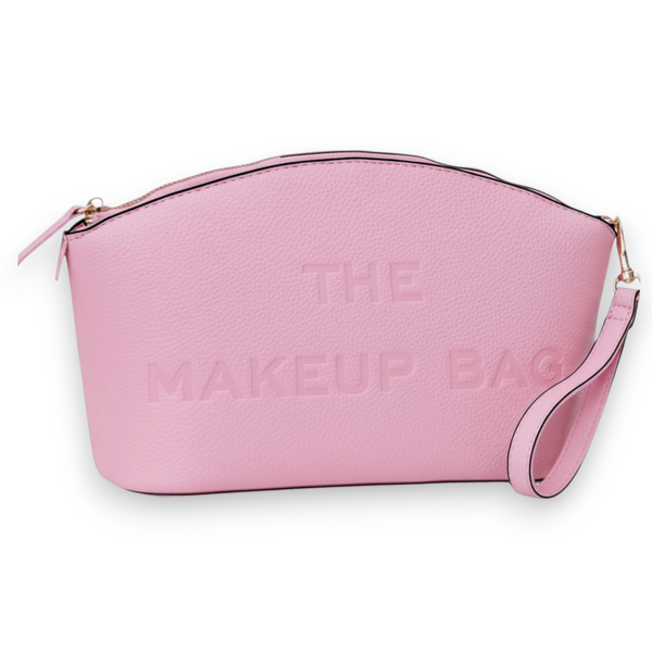 Bright Pink Faux Leather Makeup Bag with "The Makeup Bag" Embossment