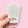 Gold Plated Double Ridged Flower Necklace with CZ Tips and Center