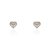 14K Yellow Gold CZ Stone Center Heart Screwback Earring with CZ Stone Halo