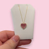 Gold Plated Heart Necklace with Ruby Pave CZ Center and White CZ Halo