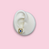 Gold Plated Diamond Cut Rectangle Earring with Sapphire Rectangular CZ Center Stone & CZ Halo