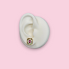 Gold Plated Diamond Cut Rectangle Earring with Ruby Rectangular CZ Center Stone & CZ Halo