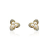 Gold Plated Earrings With 3 Pave Petals & 3 Pearls in Center