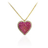 Gold Plated Heart Necklace with Ruby Pave CZ Center and White CZ Halo