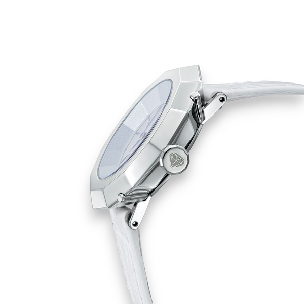 Carat Watch Diamond Shaped Watch With Leather Band - White