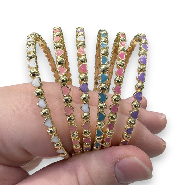 Alternating Gold Circles & Colorful Hearts Bangle