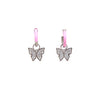 Pink Enamel Huggie Earrings with a Pave Butterfly Charm